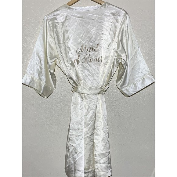 Lillian Rose Womens Satin Robe S/M Ivory Maid of Honor Bride Wedding Embroidered - Picture 5 of 8